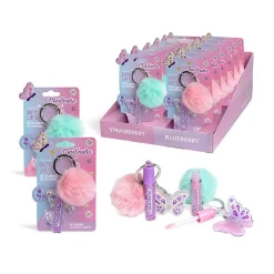 *68143 Martinelia World Butterfly Lip's & Keychain Set Strawberry Lip Gloss με Πινελάκι 2ml, Lip Balm Πεταλούδα 1,2gr & Mπρελόκ γούνινη φουντίτσα Ηλικίες 3+