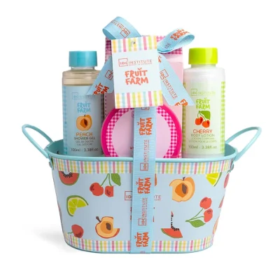 *44152 IDC Institute Fruit Farm Tin Basket Σετ Μπάνιου - Περιποίησης με Άρωμα Φρούτων 5pcs 18 x21 x11cm