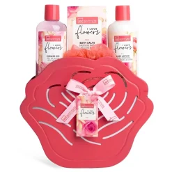 *44051 IDC Institute I Love Flowers Rose Basket Σετ Μπάνιου - Περιποίησης με Άρωμα Τριαντάφυλλο 5pcs 23 x 28 x 7cm