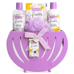 *44051 IDC Institute I Love Flowers Lavender & Iris Basket Σετ Μπάνιου - Περιποίησης με Άρωμα Λεβάντα & Ίριδα 5pcs 24 x 28 x 7cm