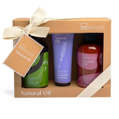 *42224 IDC Institute Natural Oil Box Σετ Μπάνιου - Περιποίησης με Φυτικά Έλαια 3pcs 19,5 x 16 x 7,5cm