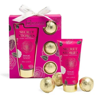 *42289 IDC Scented Stories Rose Edition Bath & Spa Set S.Gel 200ml & Bath Fizzers 3 x 50gr