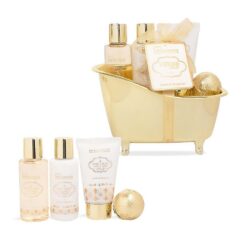 IDC Scented Bath Gold Bath Tube Set Vanilla & Sandalwood - Σετ Μπάνιου 19 x 19 x 9cm 5pcs